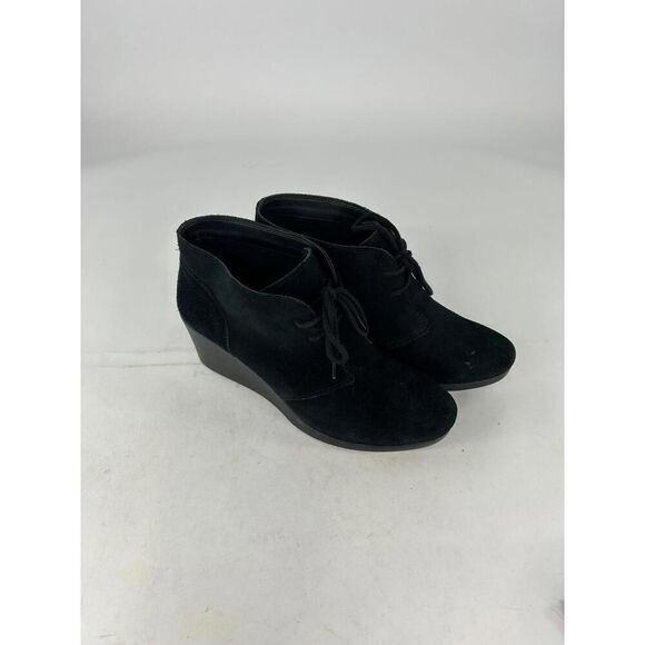 CROCS Leigh Black Suede Wedge Shootie US 8.5 Ladies Ankle Boot Booties Shoes - Picture 8 of 15
